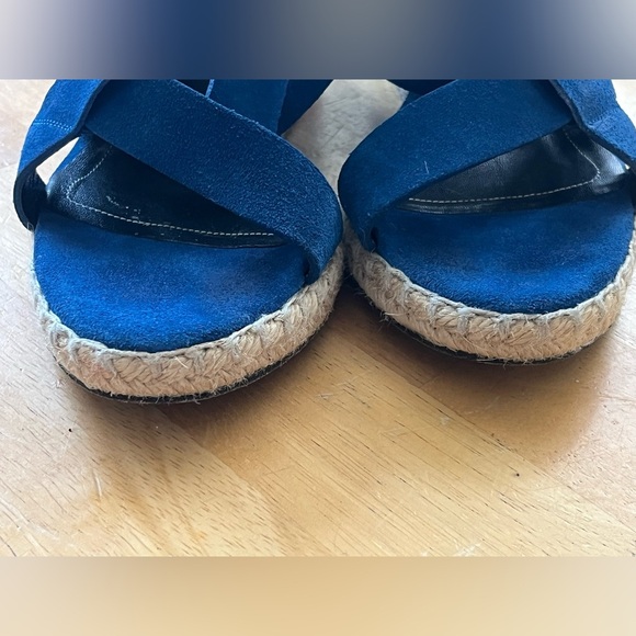 Balenciaga Electric Blue suede Wedge Sandals with Crisscross Straps - Picture 12 of 13